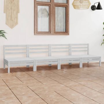 Set mobilier de grădină, 4 piese, alb, lemn masiv de pin