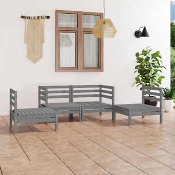 Set mobilier de grădină, 4 piese, gri, lemn masiv de pin