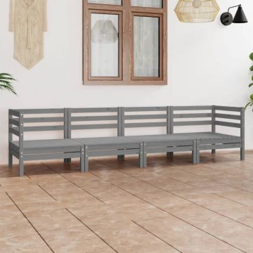 Set mobilier de grădină, 4 piese, gri, lemn masiv de pin