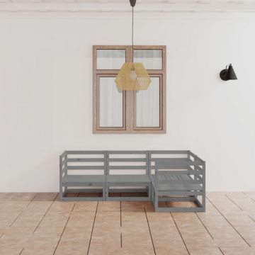 Set mobilier de grădină, 4 piese, gri, lemn masiv de pin