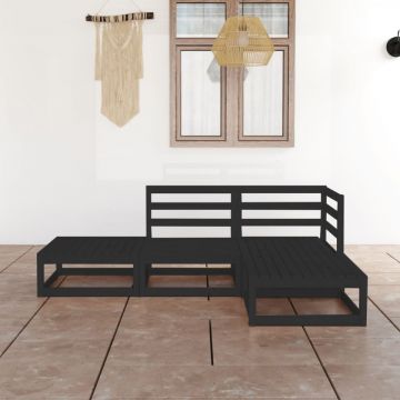 Set mobilier de grădină, 4 piese, negru, lemn masiv de pin