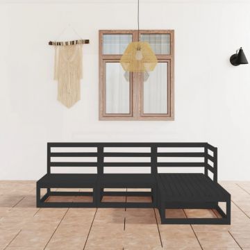 Set mobilier de grădină, 4 piese, negru, lemn masiv de pin