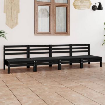 Set mobilier de grădină, 4 piese, negru, lemn masiv de pin