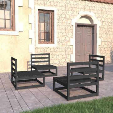 Set mobilier de grădină, 4 piese, negru, lemn masiv de pin