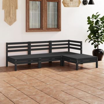 Set mobilier de grădină, 4 piese, negru, lemn masiv de pin