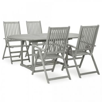 Set mobilier de grădină, 5 piese, gri, lemn masiv de acacia