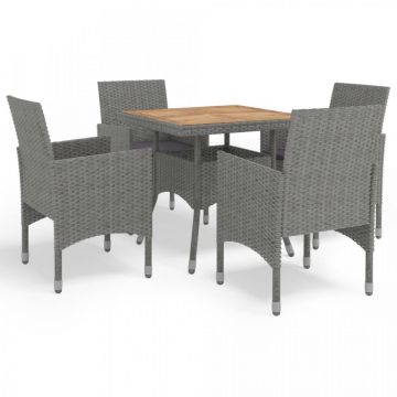 Set mobilier de grădină, 5 piese, gri, poliratan și lemn acacia