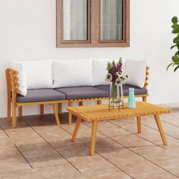 Set mobilier de grădină cu perne, 3 piese, lemn masiv acacia
