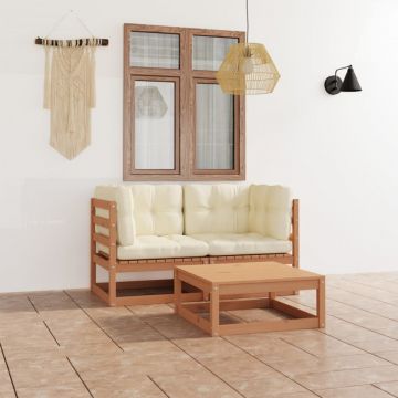 Set mobilier de grădină cu perne, 3 piese, lemn masiv de pin