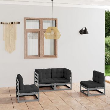 Set mobilier de grădină cu perne, 4 piese, lemn masiv de pin