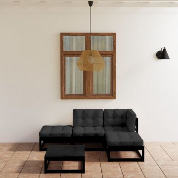 Set mobilier de grădină cu perne, 5 piese, lemn masiv de pin