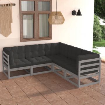 Set mobilier de grădină cu perne, 5 piese, lemn masiv de pin