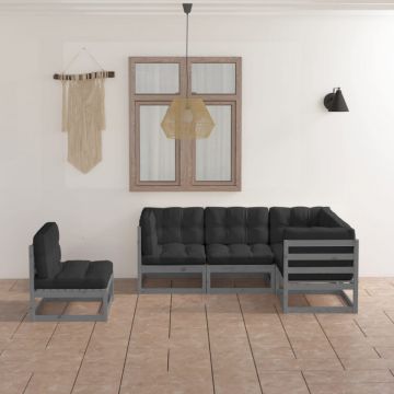 Set mobilier de grădină cu perne, 5 piese, lemn masiv de pin