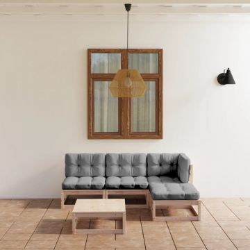 Set mobilier de grădină cu perne, 5 piese, lemn masiv de pin