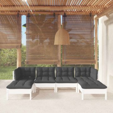 Set mobilier de grădină cu perne, 6 piese, alb, lemn de pin