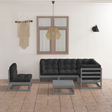 Set mobilier de grădină cu perne, 6 piese, lemn masiv de pin