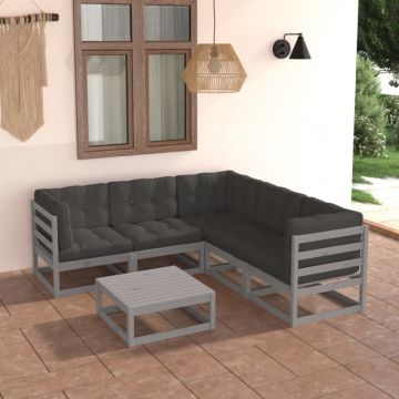 Set mobilier de grădină cu perne, 6 piese, lemn masiv de pin