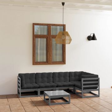 Set mobilier de grădină cu perne, 6 piese, lemn masiv de pin
