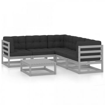 Set mobilier de grădină cu perne, 6 piese, lemn masiv de pin