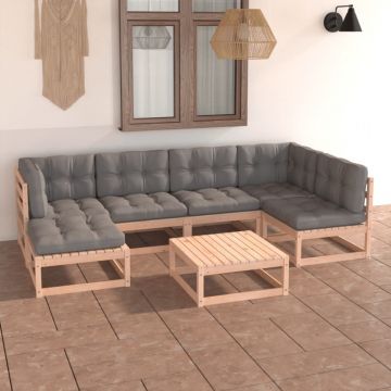 Set mobilier de grădină cu perne, 7 piese, lemn masiv de pin