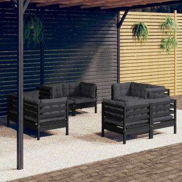 Set mobilier de grădină cu perne, 8 piese, antracit, lemn pin