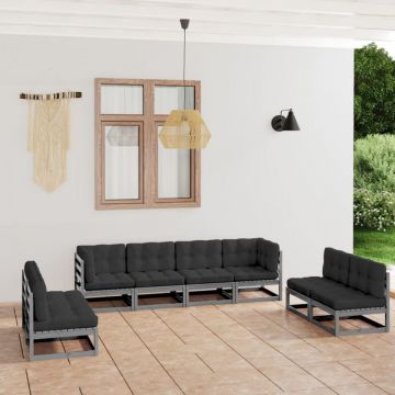 Set mobilier de grădină cu perne, 8 piese, lemn masiv de pin