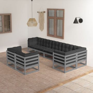 Set mobilier de grădină cu perne, 8 piese, lemn masiv de pin