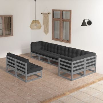 Set mobilier de grădină cu perne, 8 piese, lemn masiv de pin