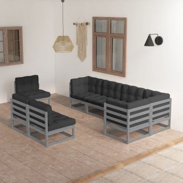 Set mobilier de grădină cu perne, 8 piese, lemn masiv de pin