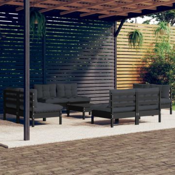 Set mobilier de grădină cu perne, 9 piese, antracit, lemn pin