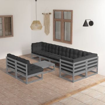 Set mobilier de grădină cu perne, 9 piese, lemn masiv de pin
