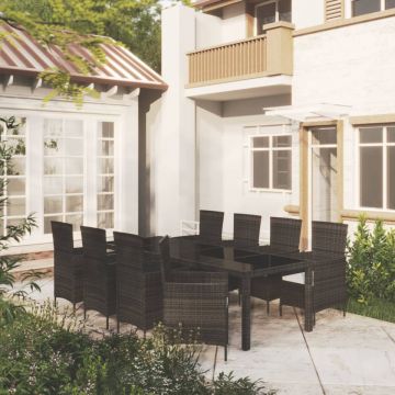 Set mobilier de grădină cu perne, 9 piese, negru, poliratan