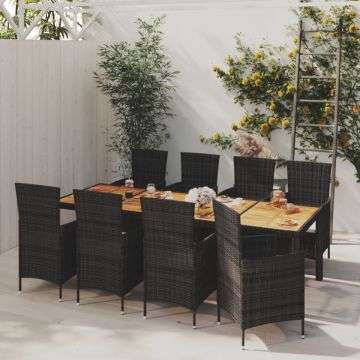 Set mobilier de grădină cu perne, 9 piese, negru, poliratan