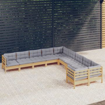 Set mobilier de grădină cu perne gri 10 piese lemn masiv de pin