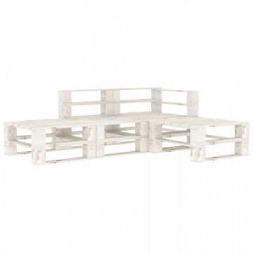Set mobilier de grădină din paleți, 4 piese, alb, lemn
