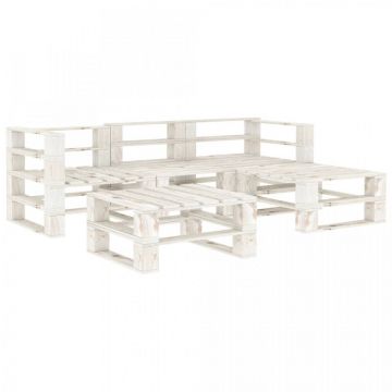 Set mobilier de grădină din paleți, 5 piese, alb, lemn