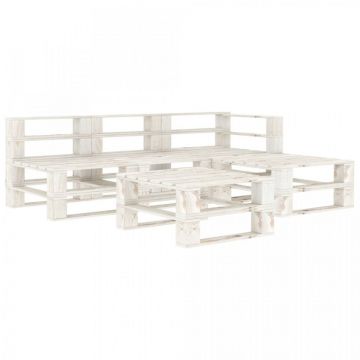 Set mobilier de grădină din paleți, 5 piese, alb, lemn