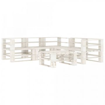 Set mobilier de grădină din paleți, 6 piese, alb, lemn