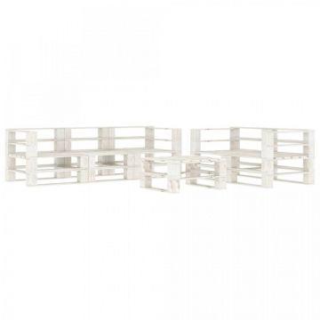 Set mobilier de grădină din paleți, 6 piese, alb, lemn