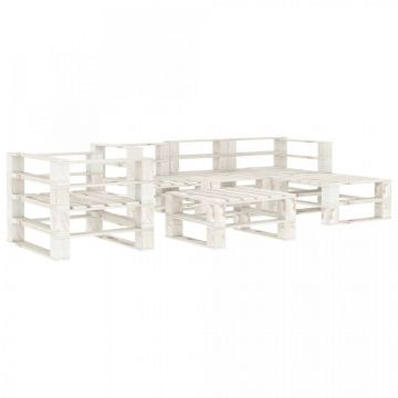 Set mobilier de grădină din paleți, 6 piese, alb, lemn