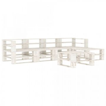 Set mobilier de grădină din paleți, 6 piese, alb, lemn