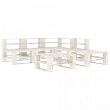 Set mobilier de grădină din paleți, 6 piese, alb, lemn