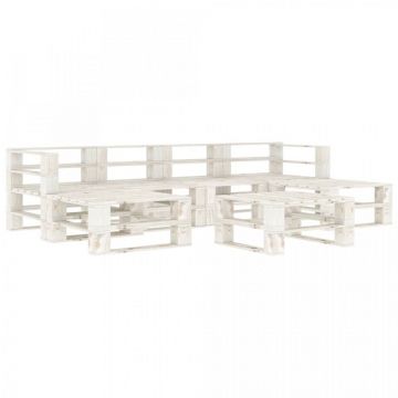 Set mobilier de grădină din paleți, 7 piese, alb, lemn