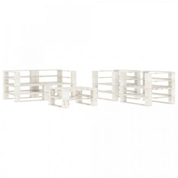Set mobilier de grădină din paleți, alb, 5 piese, lemn