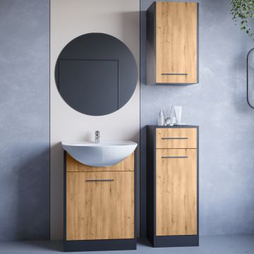 Mobilier de baie cu oglindă NEPPA Negru / Stejar Artisan