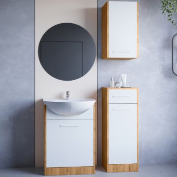 Mobilier de baie cu oglindă NEPPA Stejar Artizanal / Alb Laminat