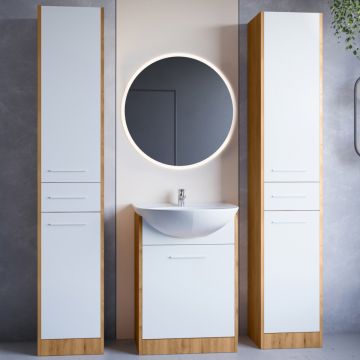 Mobilier de baie cu oglindă SLIDO MAX LED Stejar Artizanal / Alb Laminat