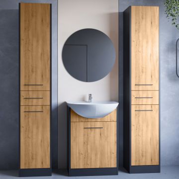 Mobilier de baie cu oglindă SLIDO MAX Negru / Stejar Artizanal