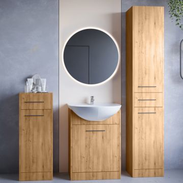 Mobilier de baie cu oglindă SLIDO MINI LED Stejar Artizanal