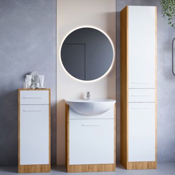 Mobilier de baie cu oglindă SLIDO MINI LED Stejar Artizanal / Alb Laminat